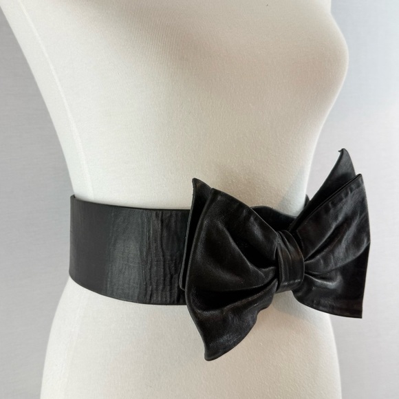 Jill Stuart Vintage Black Genuine Leather Bow Tie Wide Belt - Picture 3 of 12